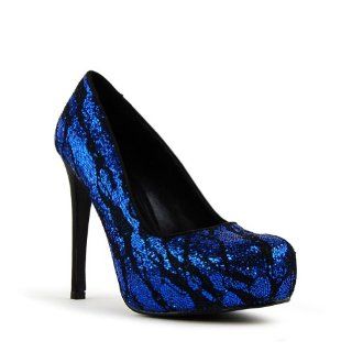 Blue Sequin Black Lace Platform Stiletto Shoes