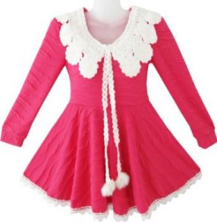 Girls Topsleeve Pink Knit Collar Dress Pageant Kids