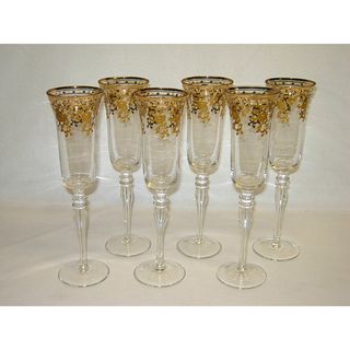 Three Star Gold Floral Champagne Glass (Set of 6)