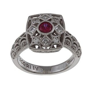 Tacori IV Silver Simulated Ruby and Cubic Zirconia Lace Ring