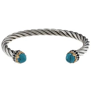 Sunstone Sterling Silver Blue Turquoise Cable Cuff Bracelet