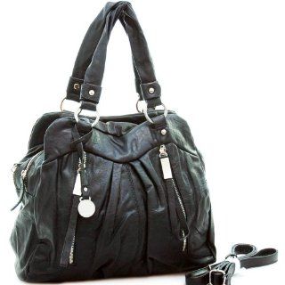 Satchel Bag With Zipper/ Tassel Accents Faux Leather Black Shoes