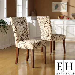 ETHAN HOME Chocolate Swirl Print Accent Chairs (Set of 2)