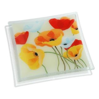 Peggy Karr Glass Wild Poppies 10 inch Square Plate