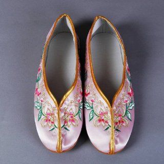 Chinese Foral Lotus Embroidered Shoes Pair Pink Baby