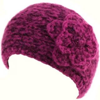 Hand made Shimmer Knit Headwrap Headband Flower Purple