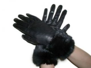 Fownes Womens Black Lambskin Leather Gloves w/Black