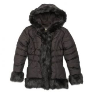 Big Chill Girls Black Fur Trimmed Winter Coat Fleece Lined