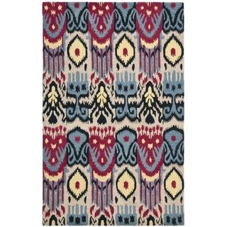 Handmade Ikat Beige/ Blue Wool Rug (4 x 6)