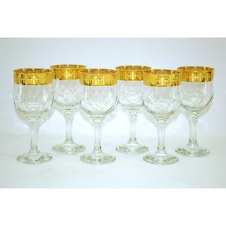 Threestar 14k Gold Rim Fleur De Lis Pattern Italian Wine Glasses (Set