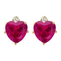 10k Gold Created Ruby and Diamond July Birthstone Heart Earrings