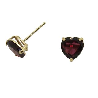 10k Gold Garnet Heart Earrings