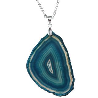 Sterling Silver Teal Brazilian Agate Slice 31 inch Necklace