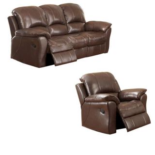 Carnegie Cocoa Italian Leather Reclining Sofa and Recliner Chair