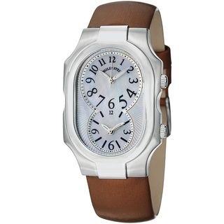 Philip Stein Womens Signature Dual Time Brown Satin Strap Watch
