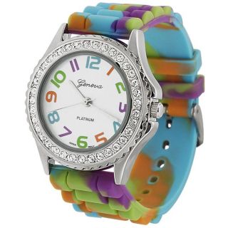 Geneva Womens Platinum Tie dye Silicone Watch