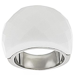 Stainless Steel White Faceted Glass Dome Ring