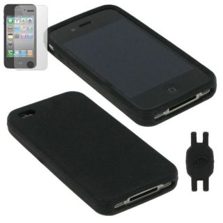 rooCASE iPhone 4 Black Silicone Case 3 in 1 Bundle