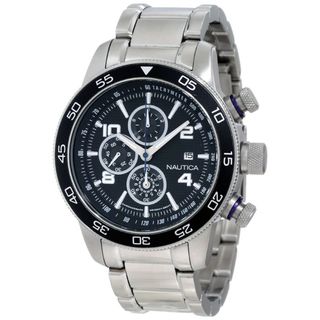 Nautica Mens Stainless Steel Black Dial Chronograph Watch