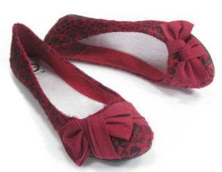 RED Leopard Pony Hair Bow Ballet Flats, 6 Shoes
