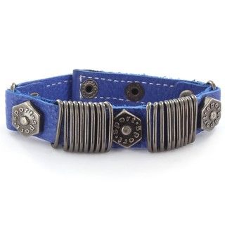 Blue Leather and Metal Rings and Bolt Head Bracelet