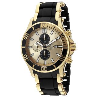 Invicta Mens Sea Spider 18K Goldplated& Black Polyurethane Watch