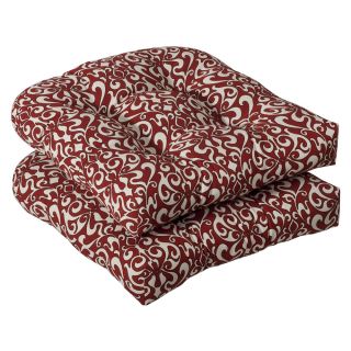 Pillow Perfect Outdoor Red/ White Damask Seat Cushions (Set of 2