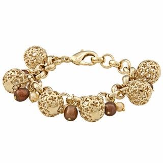 Rivka Friedman Chocolate and Gold Pearl Charm Bracelet (4 9 mm
