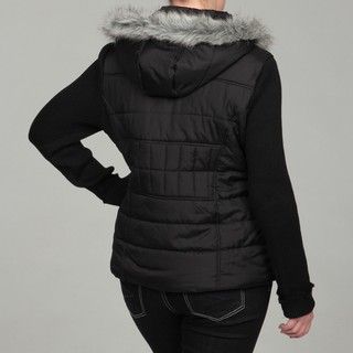 Dollhouse Womens Plus Size Black Faux Fur Hooded Jacket