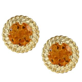 Kabella Gold over Silver Round Citrine Rope Design Stud Earrings