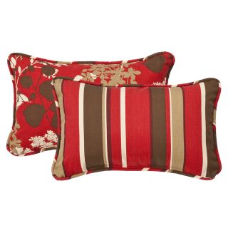 Pillow Perfect Decorative Reversible Red/Brown Floral/Striped Outdoor