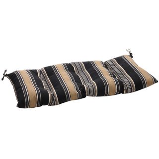 Black/ Tan Stripe Outdoor Tufted Loveseat Cushion
