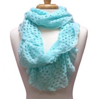 Aqua Blue Lightweight Frilly Crochet Knit Eternity Scarf