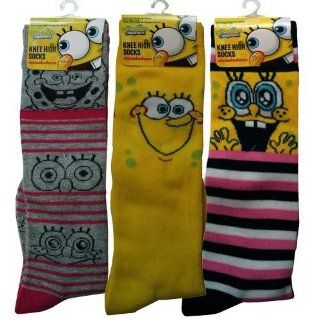 3pk Spongebob Squarepants Girls Knee High Socks Size 6 8