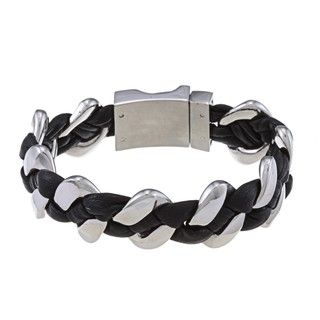 La Preciosa Stainless Steel Thick Braided Leather Bracelet