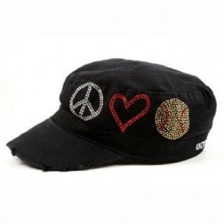 Peace Love Softball Cadet Cap (Black) Clothing
