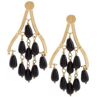 Rivka Friedman 18k Gold Overlay Black Onyx Chandelier Earrings