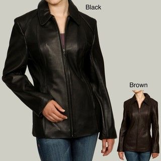 Izod Womens Plus Size New Zealand Lambskin Leather Scuba Jacket