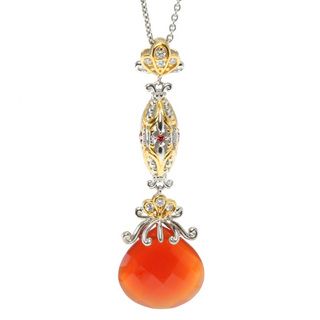 Michael Valitutti Orange Chalcedony and Sapphires Pendant Necklace