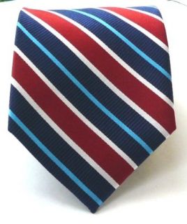 100% Silk Woven Navy Striped Tie Clothing