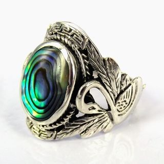 Beautiful Couple Swan Oval Abalone .925 Silver Ring (Thailand