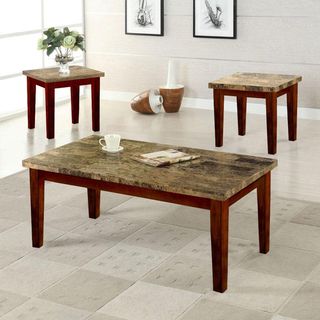 piece Cherry Marble Finish Cocktail End Tables Set