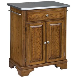 Home Styles Premium Oak Cuisine Cart with Stainless Steel Top