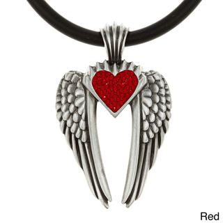 Pewter Colored Crystal Heart Wings of Uriel Necklace