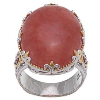 Michael Valitutti Two tone Rhodochrosite and Ruby Ring