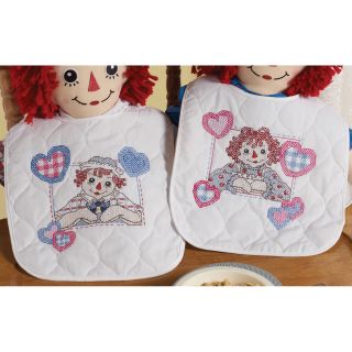 Raggedy Ann Heart To Heart Bib Pair Stamped Cross Stitch Kit 7X6 1/2