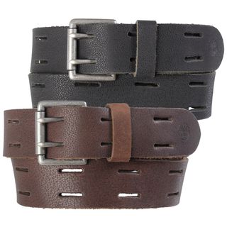 Timberland Mens Distressed Cutout Genuine Leather Belt