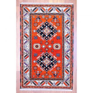 Indo Hand knotted Kazak Orange/ Ivory Wool Rug (3 x 5)