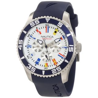 Nautica Mens N12627G Blue Resin Strap White Dial Quartz Watch