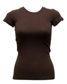 Ladies Brown Plain Sport T Shirt Round Neck Cap Sleeves